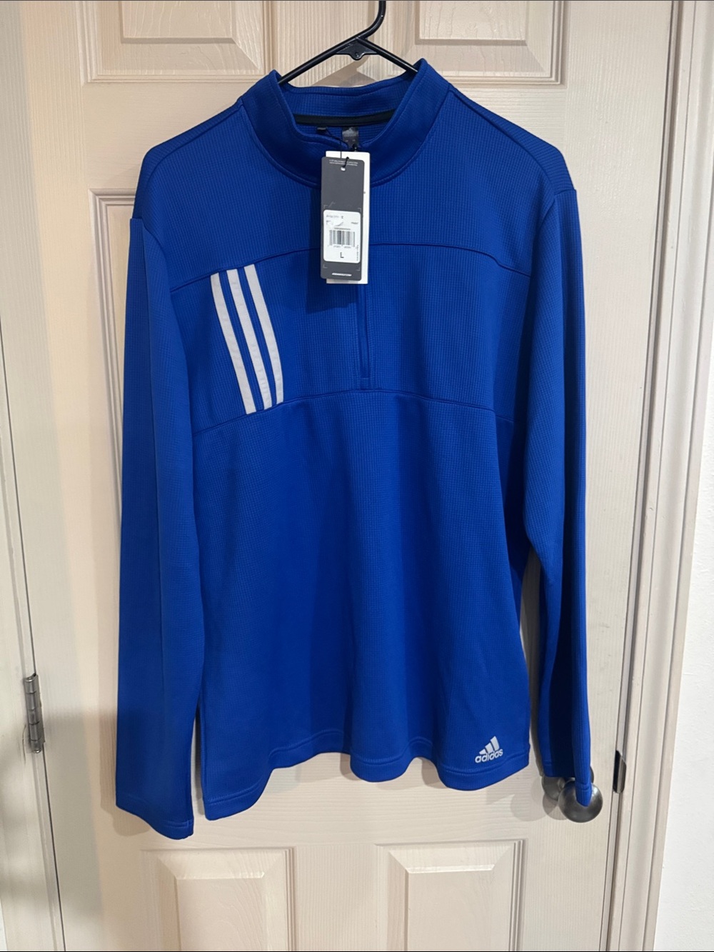 adidas Royal Blue Men's Half-Zip Pullover with White Stripes